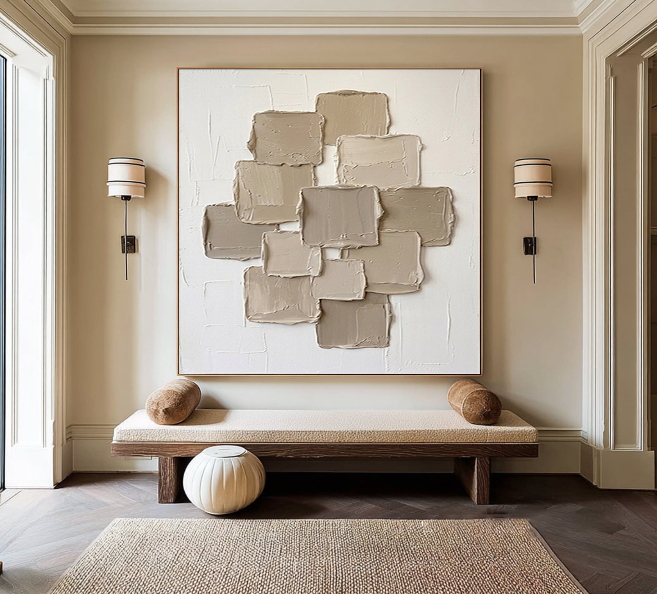 Large Beige Textured Canvas Art Modern Hand Painted Wall Decor