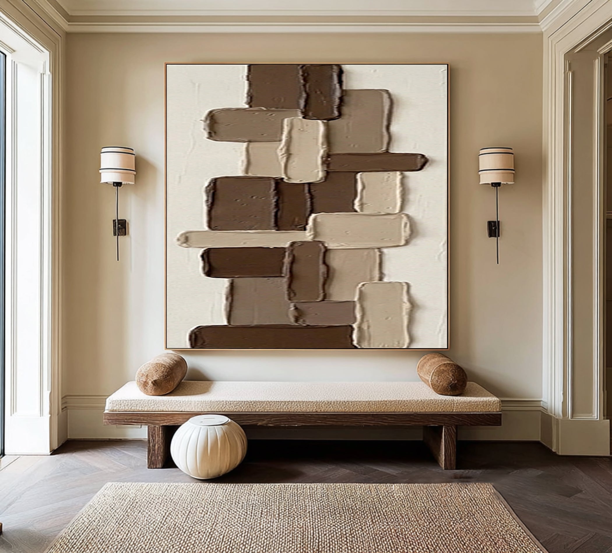 Large Brown Textured Wall Art Hand Painted Modern Abstract Canvas