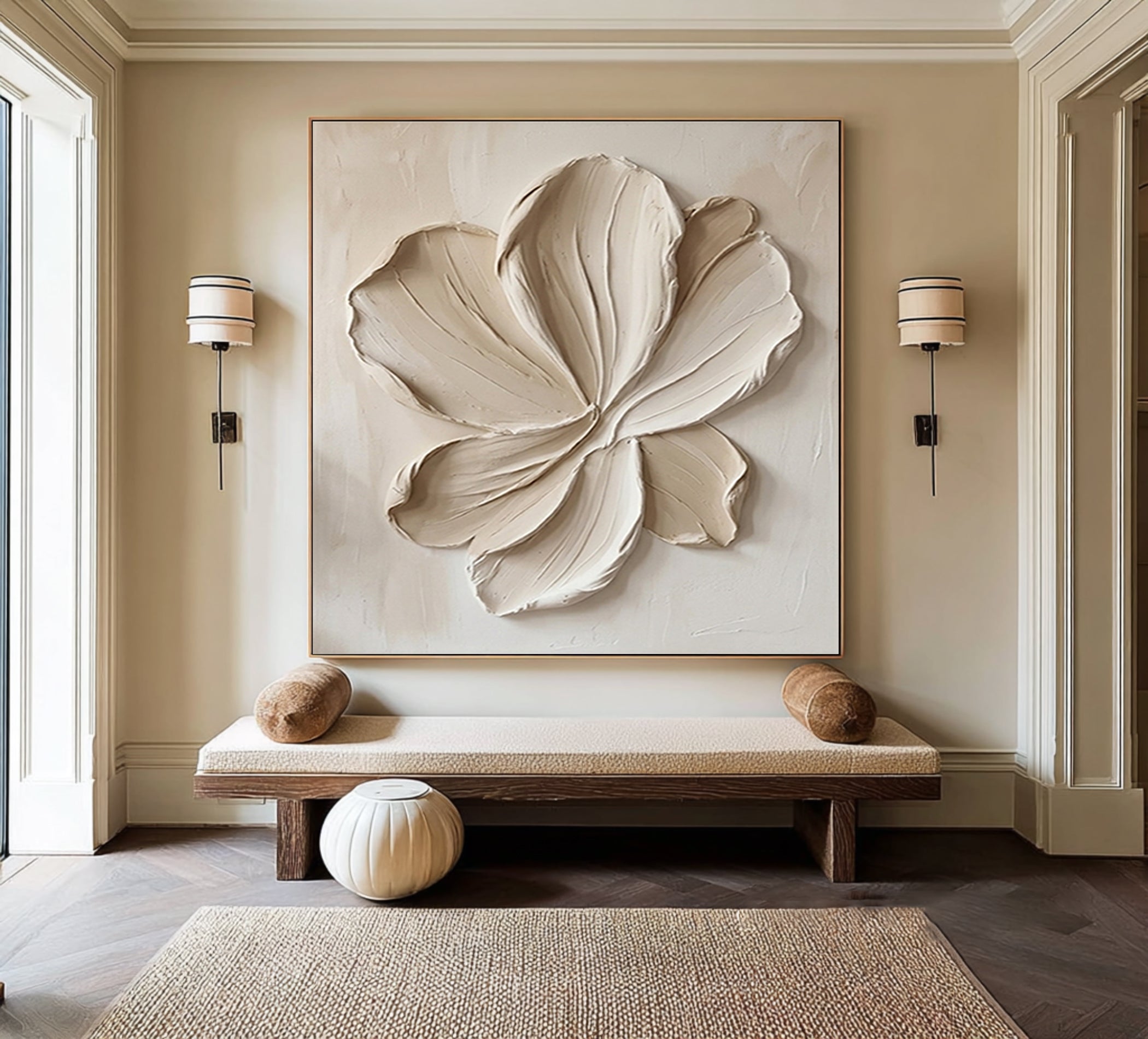 Large Floral Textured Wall Art Hand Painted Neutral Canvas Painting