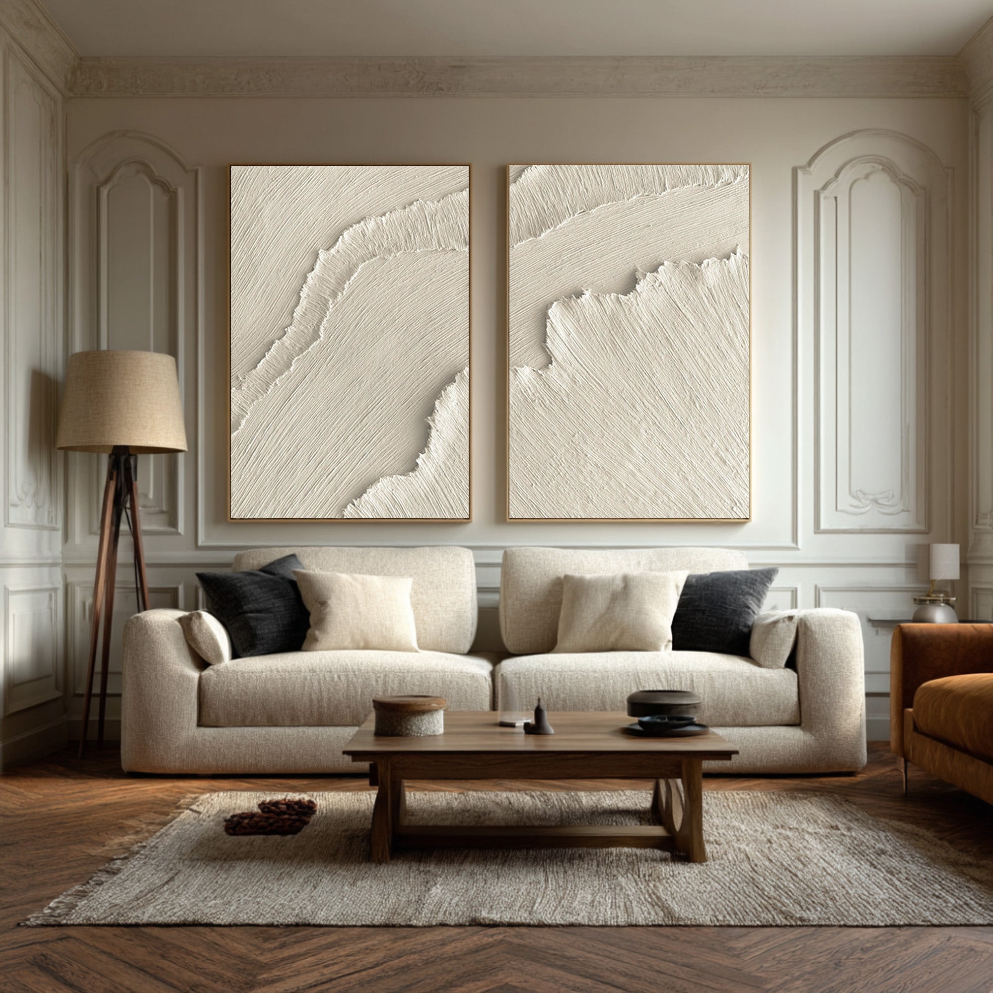Elegant Beige Textured Art Pair Architectural Interior #WG 073