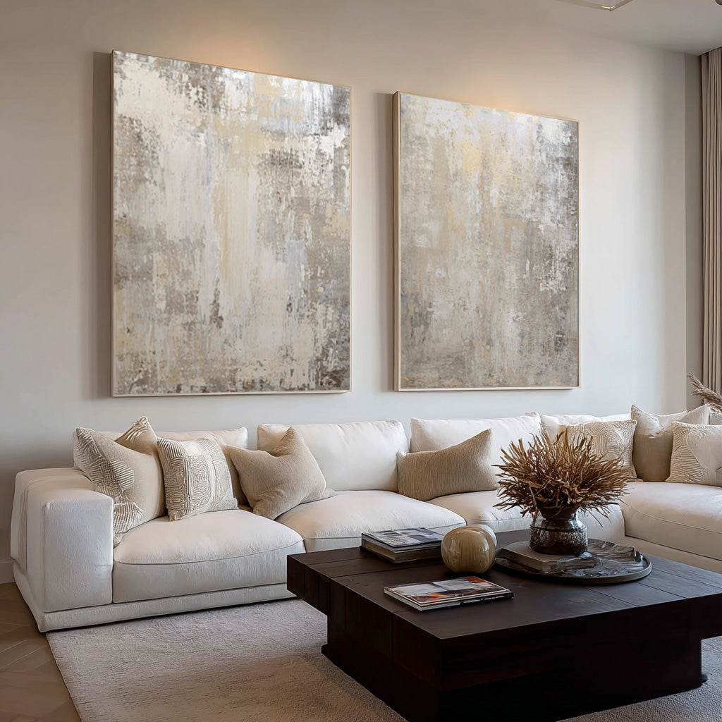 Neutral Abstract Wall Art Duo for Modern Living Room Set of 2 #WG 002