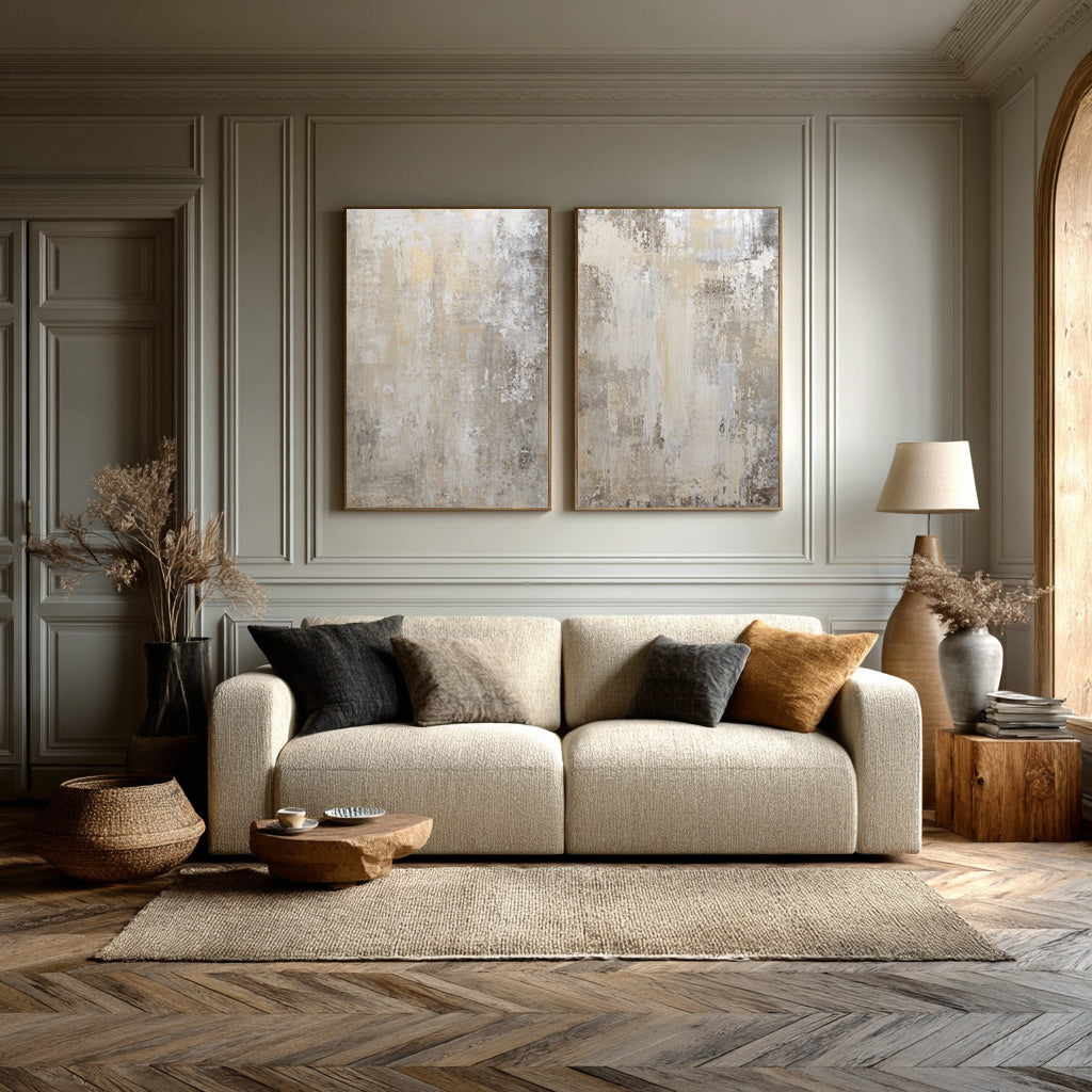 Neutral Abstract Wall Art Duo for Modern Living Room Set of 2 #WG 002