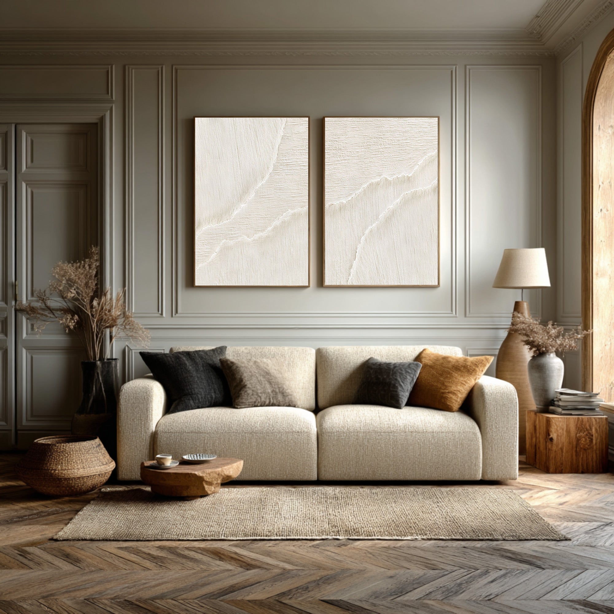 Modern 3D Textured Neutral Art Set Hallway Living Room #WG 070