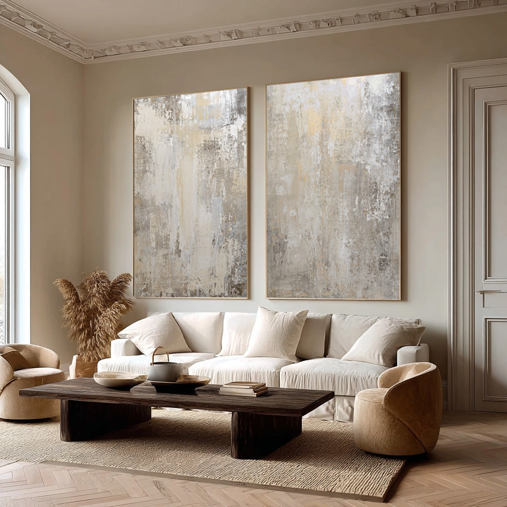 Neutral Abstract Wall Art Duo for Modern Living Room Set of 2 #WG 002