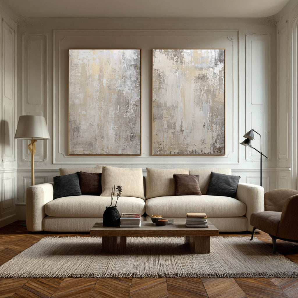 Neutral Abstract Wall Art Duo for Modern Living Room Set of 2 #WG 002