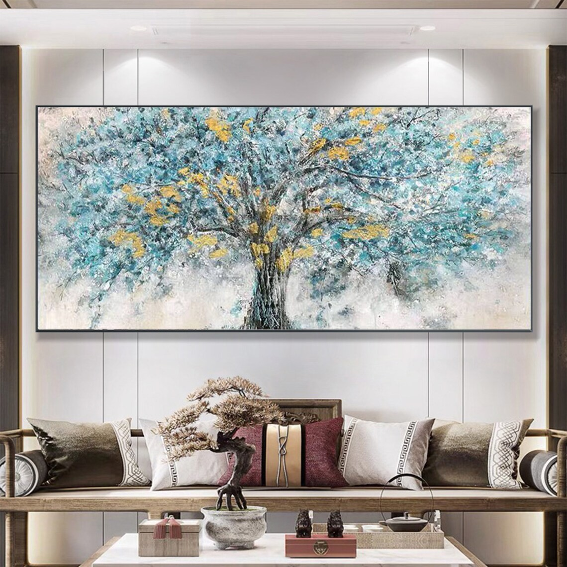 Abstract Tree Wall Art in Cool Blue Tones #BGA 050