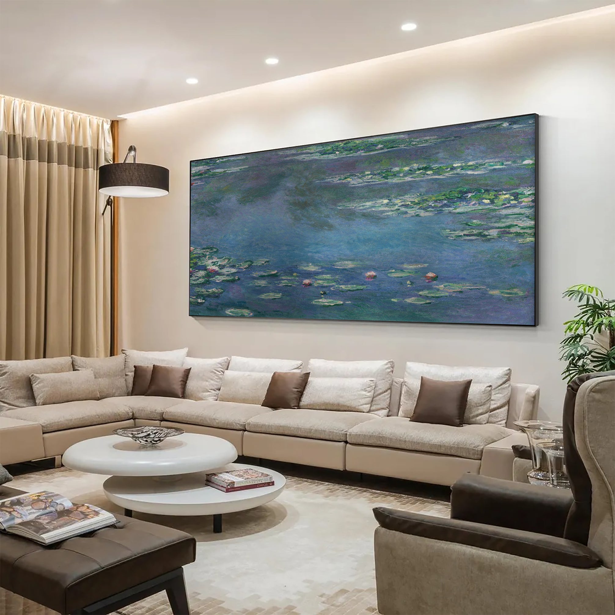 Water Lily Pond At Dusk, Impressionistic Wall Art #BGA 072