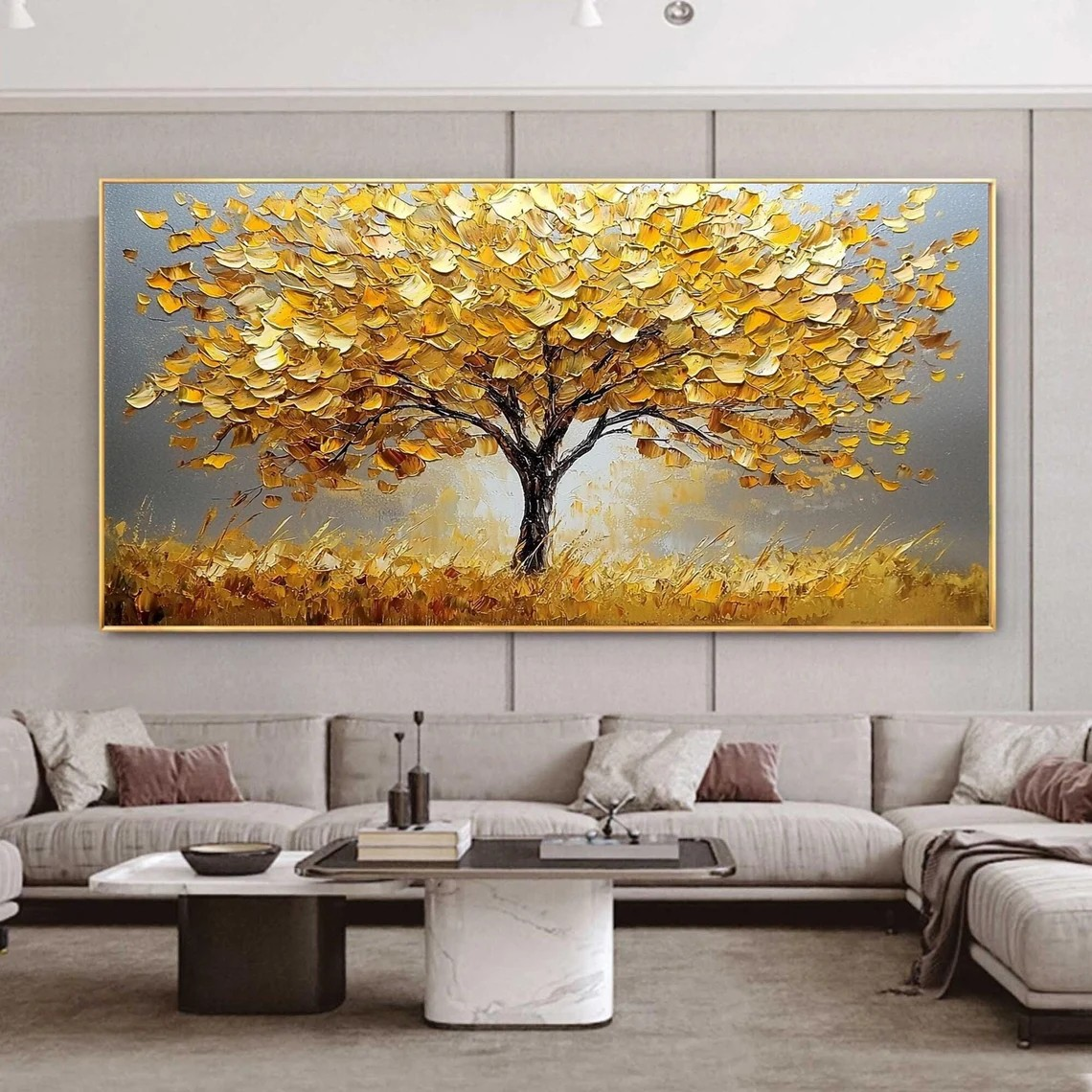 Abstract Golden Tree Canvas Wall Art #BGA 053