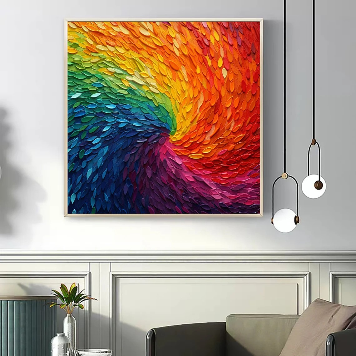 Vibrant Rainbow Spiral Abstract Painting #WSA 016