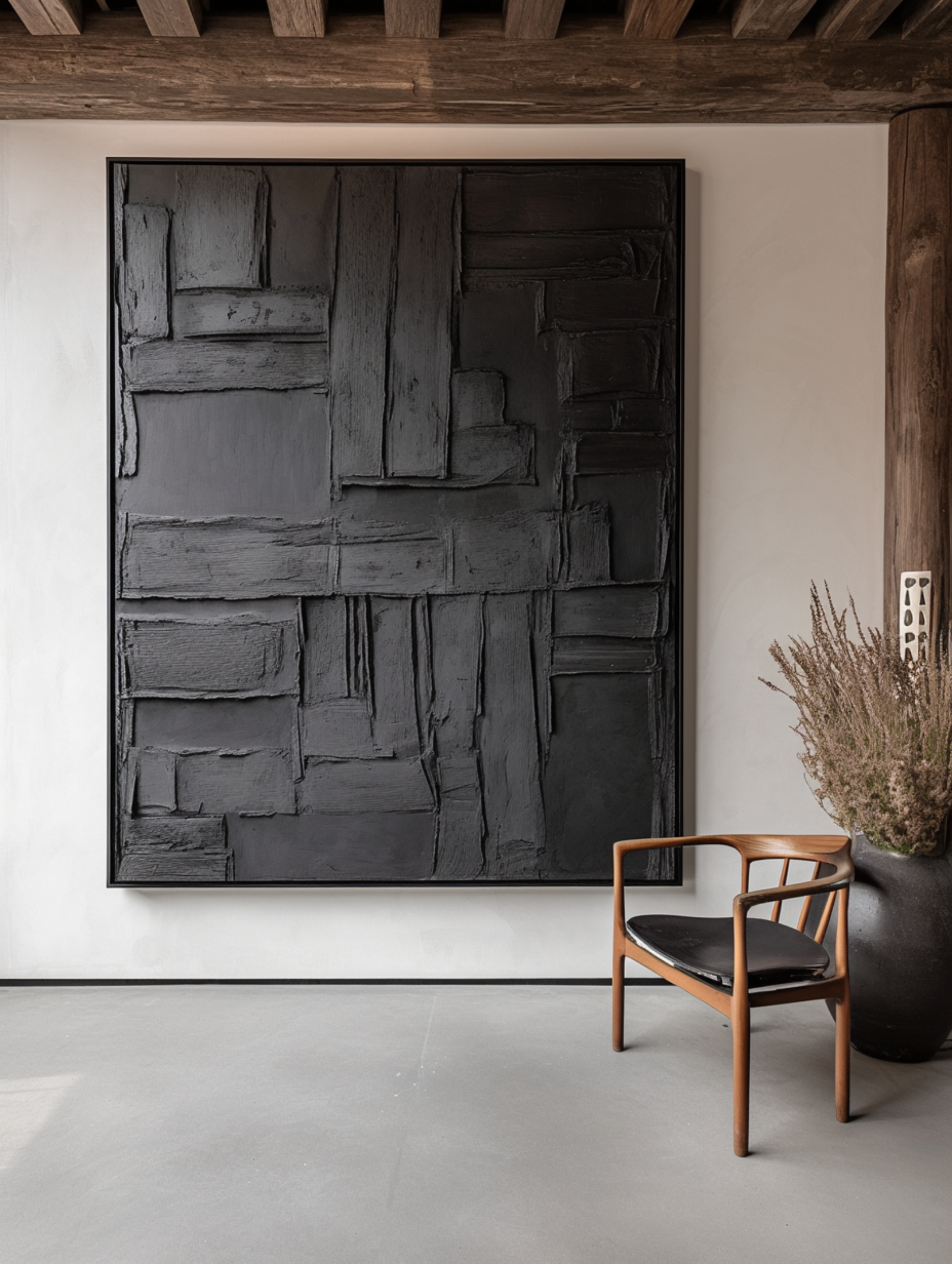 Urban Facade: Abstract Black Canvas, Modern Textured Art #BGA 228