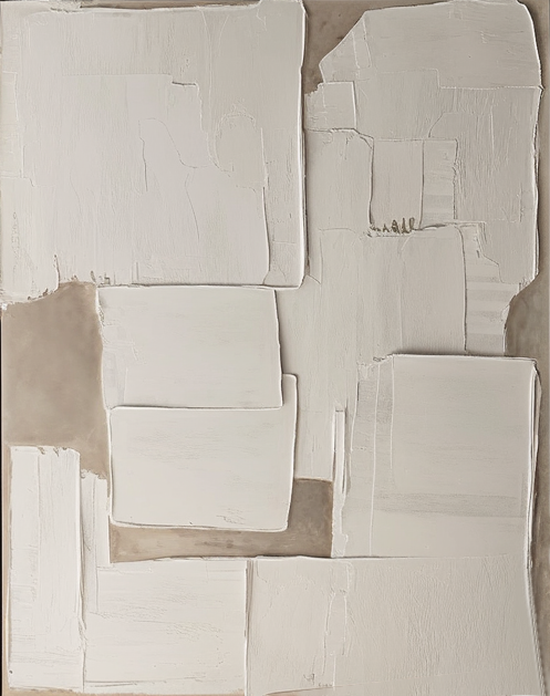 3D Abstract Wall Art, Beige and White Impasto #BGA 224
