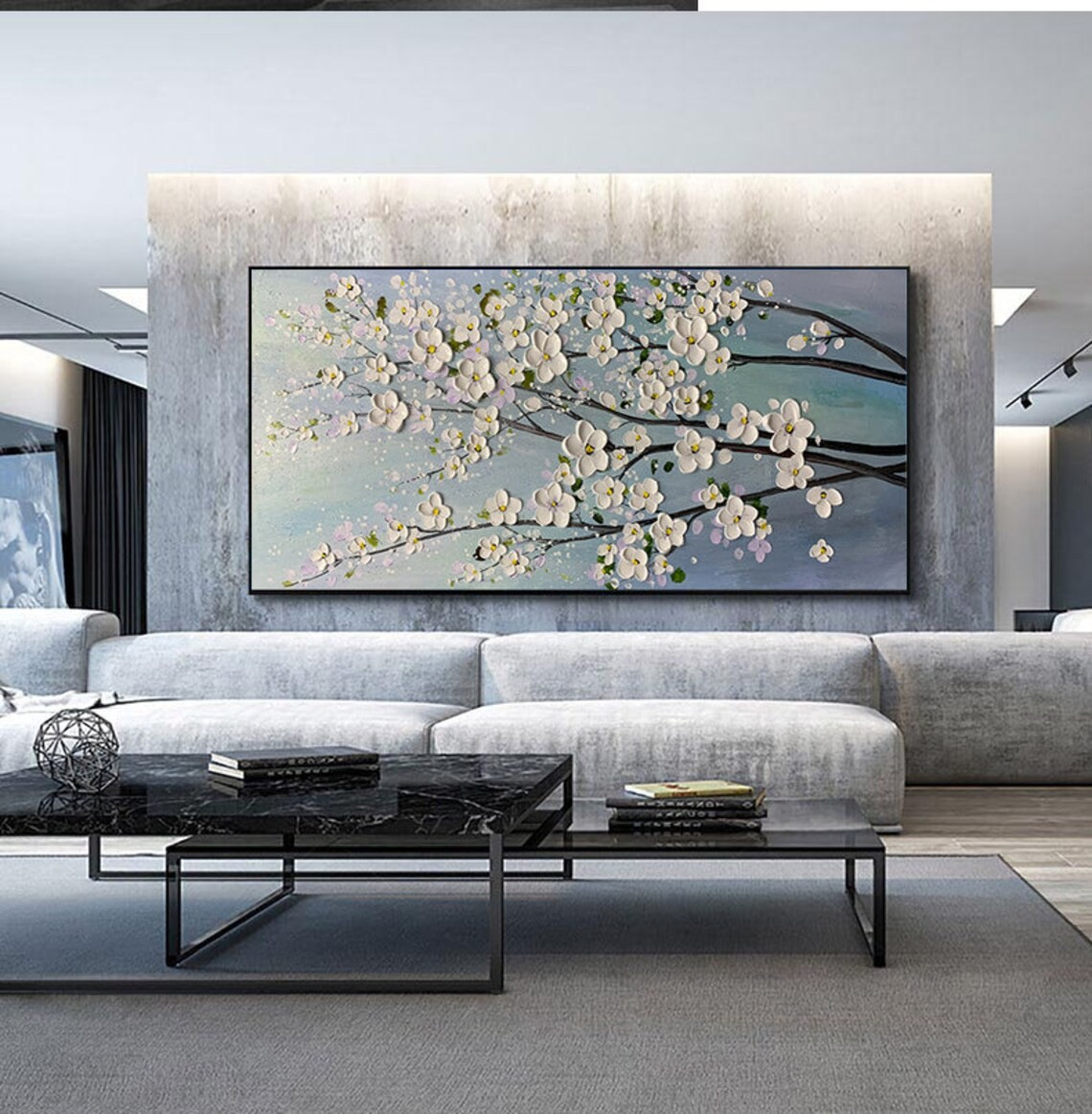 Modern Floral Wall Art with White Blossoms #BGA 048