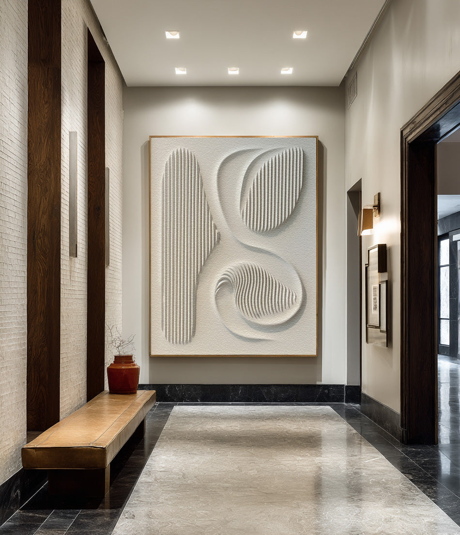 Large Abstract White Relief Art - Modern Textured Wall Decor #WG 083