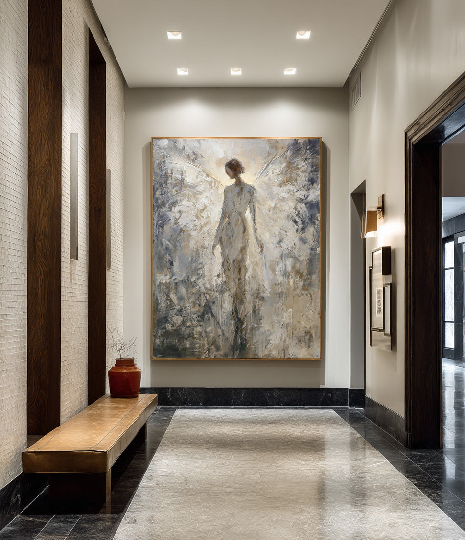Contemporary Beige Abstract Painting Entryway Decor #WG 009