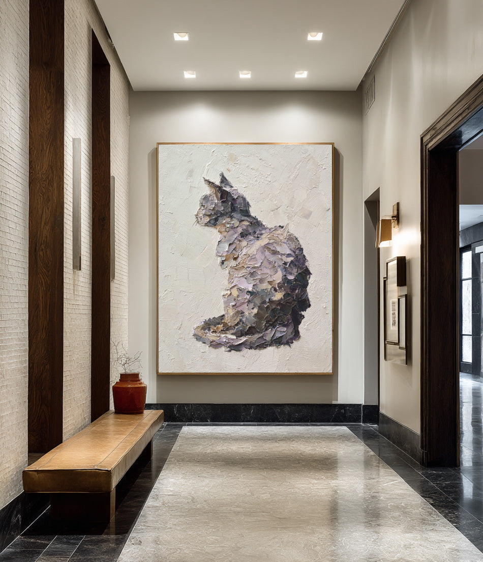 Textured Relief Art Sitting Cat Statement Piece #WG 051