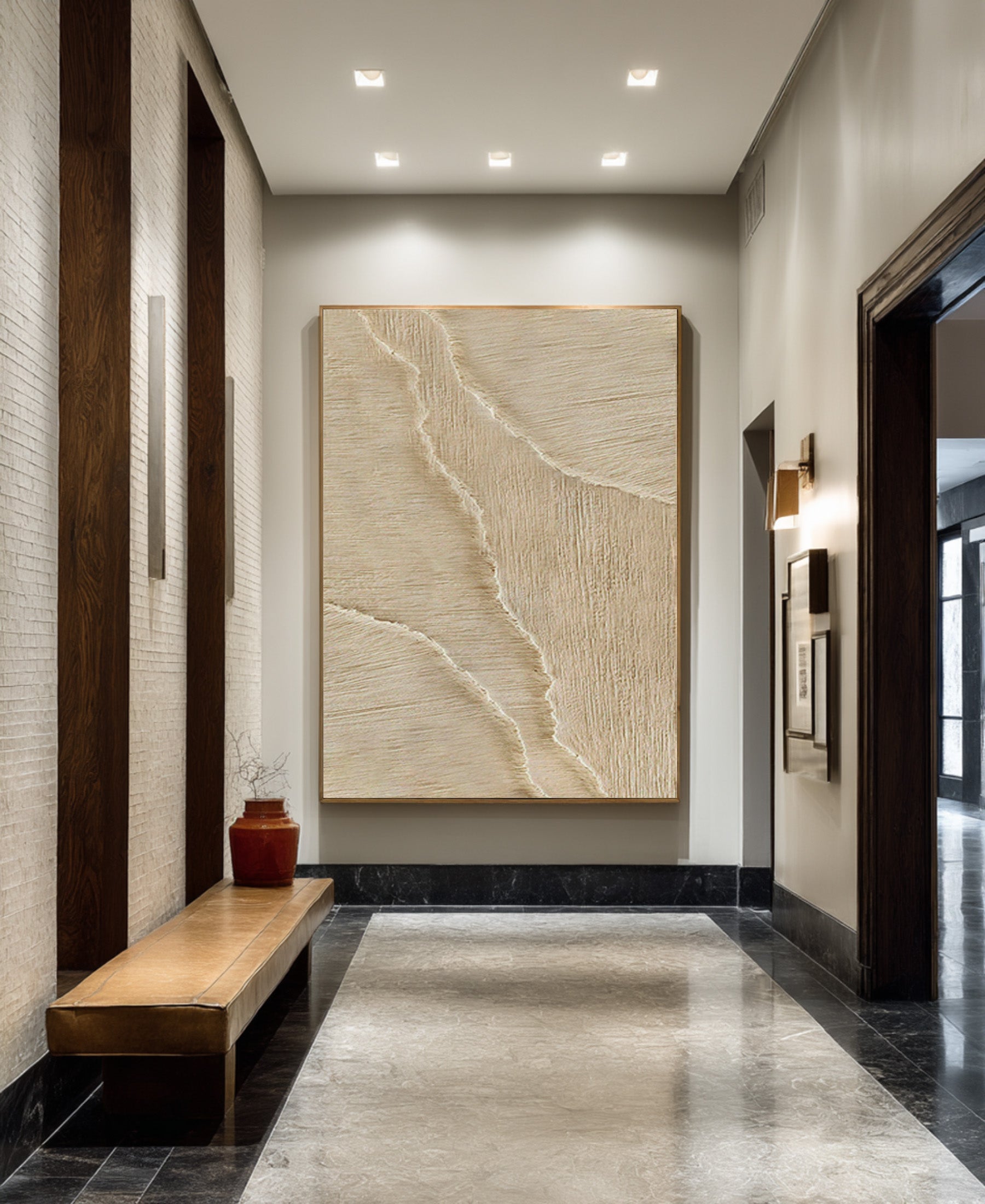 Tall Cream Relief Painting Contemporary Wall Sculpture #WG 069