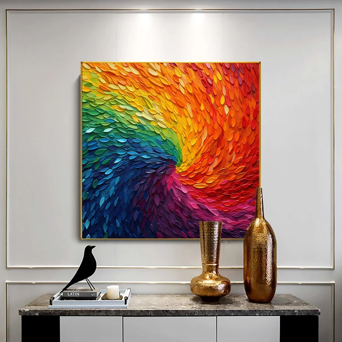 Vibrant Rainbow Spiral Abstract Painting #WSA 016