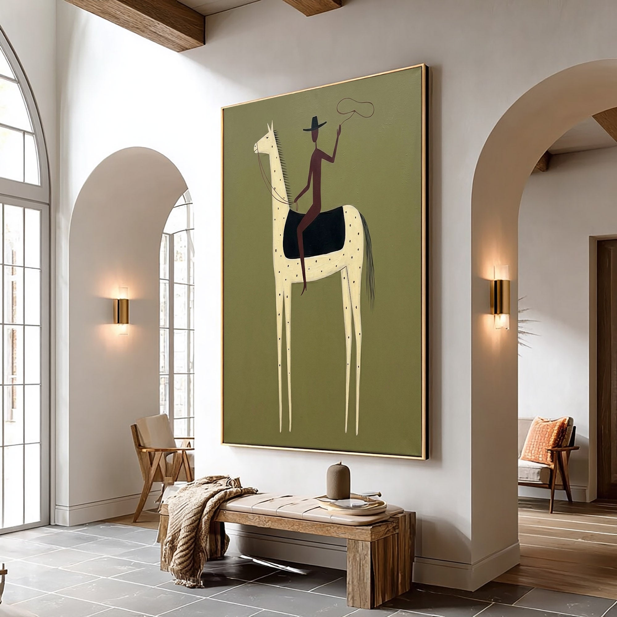 Large Cowboy Horse Wall Art Minimalist Western Painting Artwork