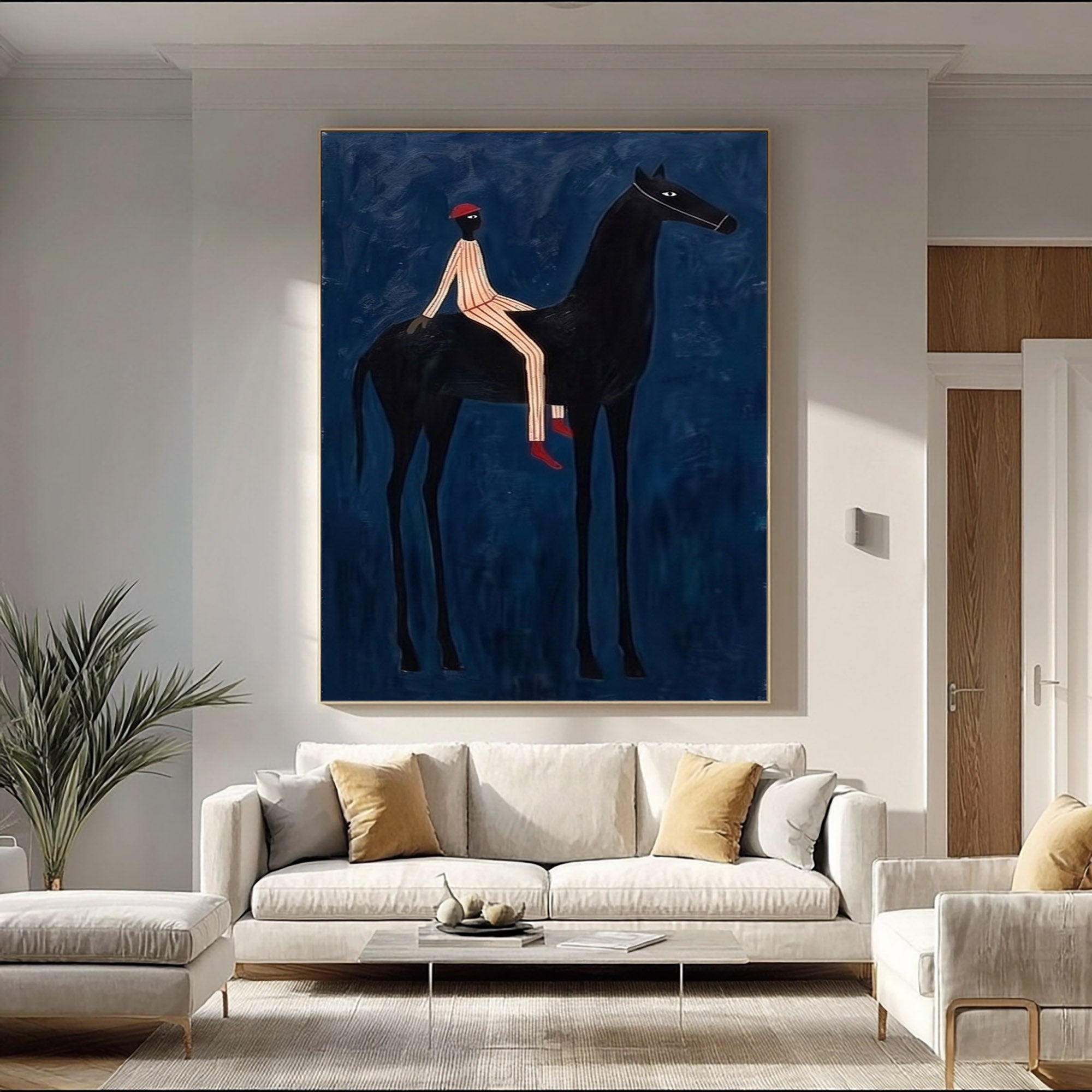 Large Cowboy Wall Art Modern Equestrian Horse Painting Midnight Rider
