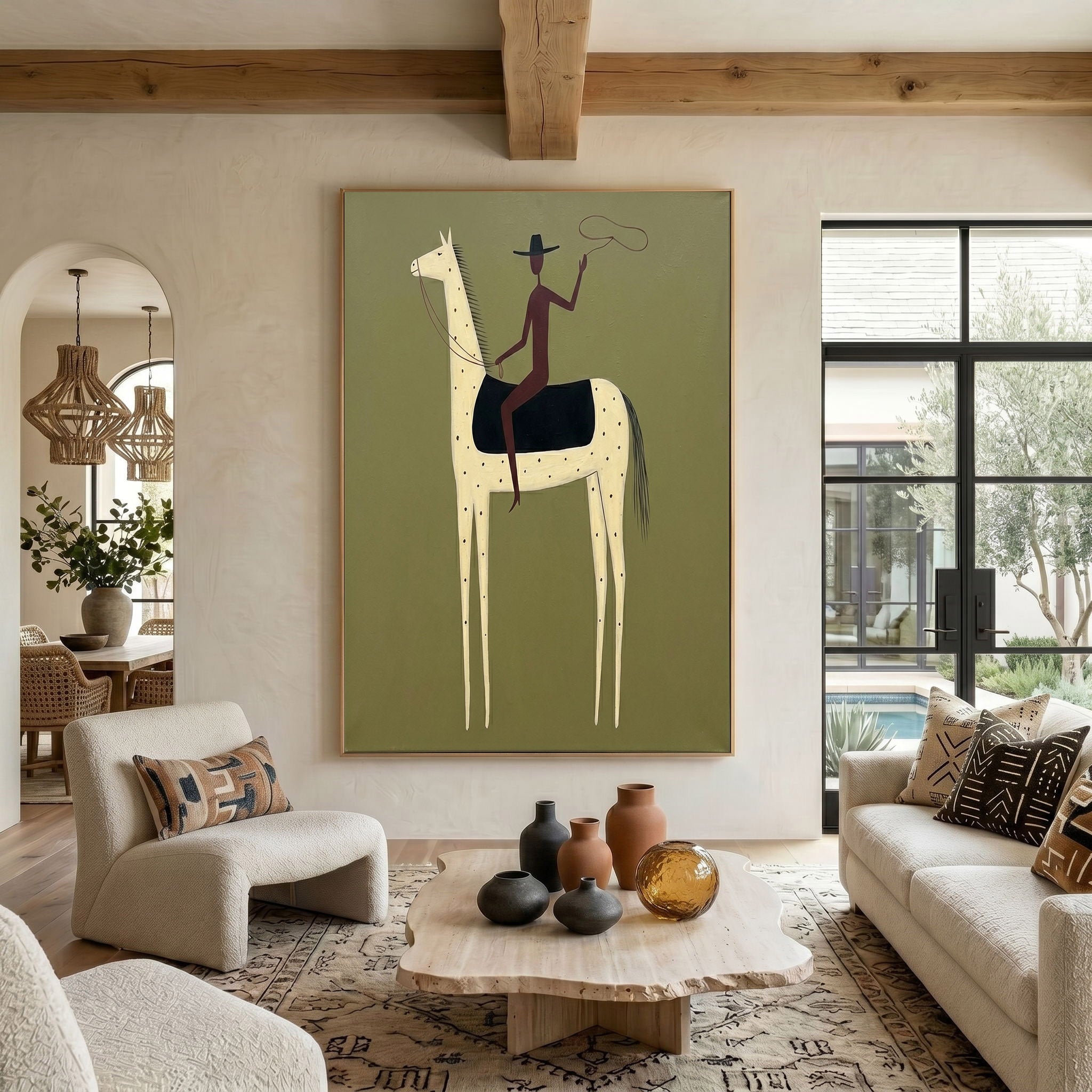 Large Cowboy Horse Wall Art Minimalist Western Painting Artwork