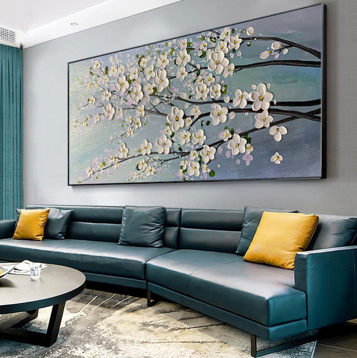 Modern Floral Wall Art with White Blossoms #BGA 048