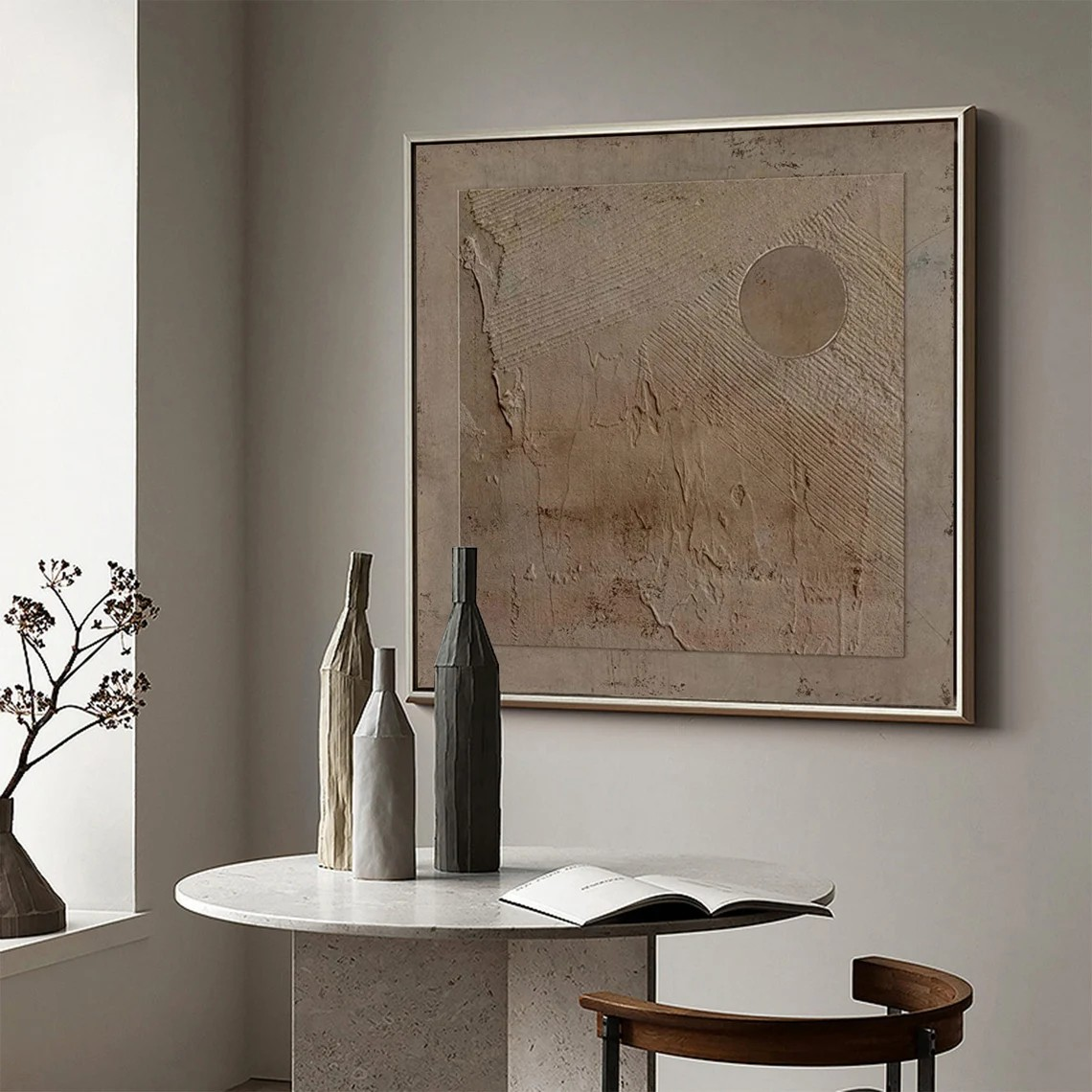 Japanese-Inspired Beige Abstract Wall Art #WSA 008